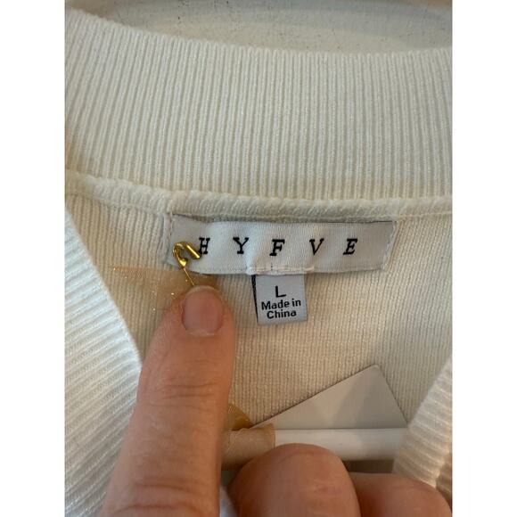 Hyfve Sweater Womens L Ivory Holiday Party Knit Sequin Fringe Sleeve Mock Neck - Picture 4 of 11